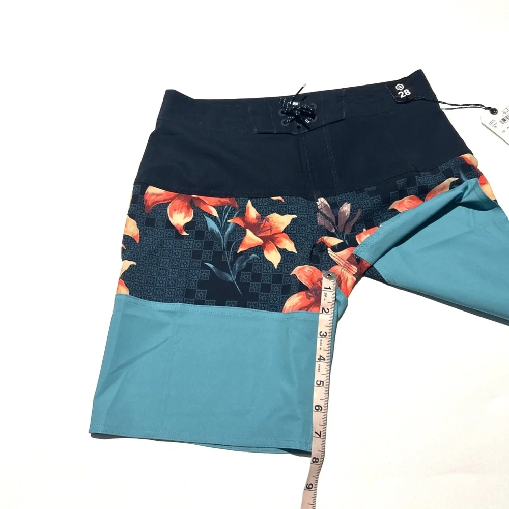 Billabong Swim Trunks Boys Size 28 Shorts Board Blue and Black Flower Design New